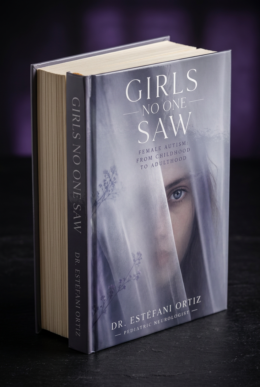 The book Meninas que Ninguém Viu by Dr. Estéfani Ortiz in an elegant setting